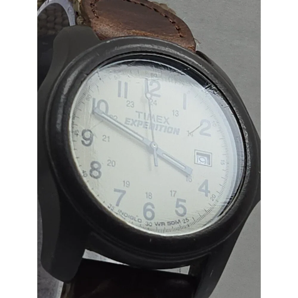 Timex Expedition Camper Mens Watch Indiglo Date Brown Strap Dial New Battery
